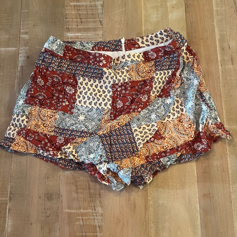 Altar'd State Rust Multi Patchwork Pull-On Athletic Shorts